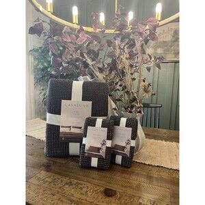 SET- King Plus Textured Waffle Coverlet And Shams - Dark Fig - Casaluna NEW